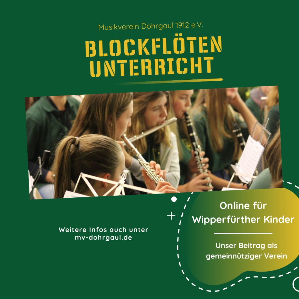 Wieder da: Während des Lockdowns im Januar 2021 bieten wir für Wipperfürther Kinder online Blockflöten-Unterricht an.